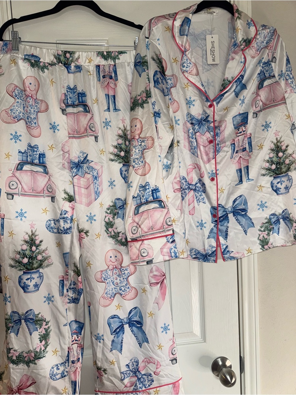 NWT Pink & Blue Holiday Gingerbread Pajama Set